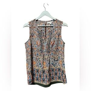 Pale Sky Boho Paisley Pleated Sleeveless Top – Size Medium